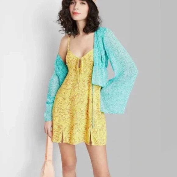 Wild Fable Floral Cut-out Tie Front Mini Dress in Yellow XXL - Picture 10 of 10